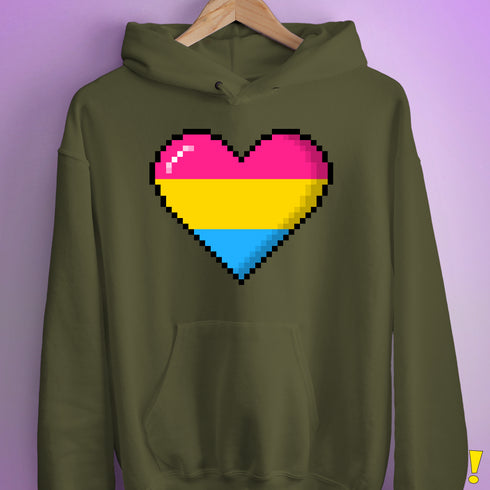 Pansexual Pride Pixel Heart Hoodie - Army